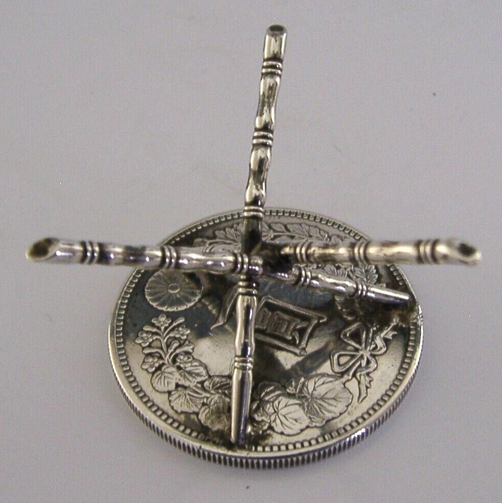 Chinese C1875 Yen Coin Solid Silver Miniature Dolls House Toy Table C1900 photo furniture
