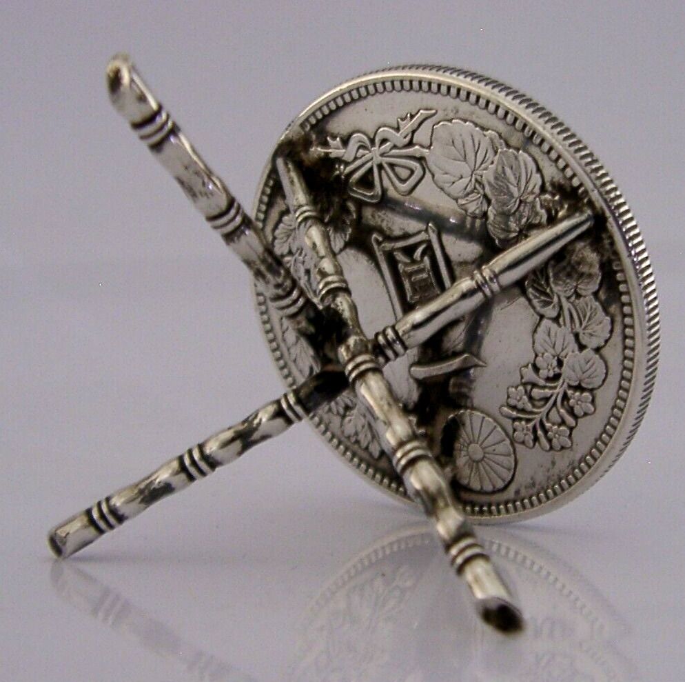 Chinese C1875 Yen Coin Solid Silver Miniature Dolls House Toy Table C1900 photo Home Decor