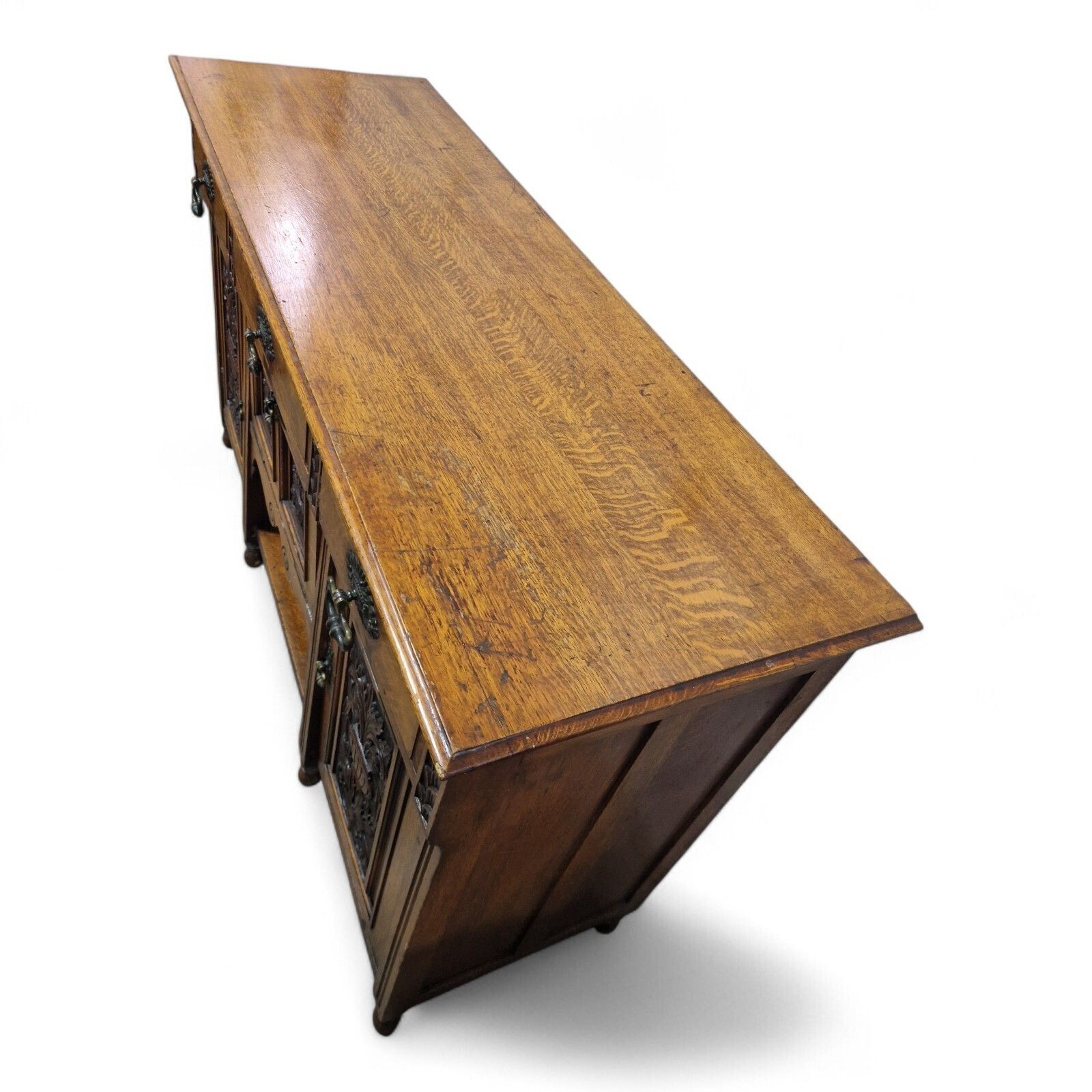 Victorian Oak Sideboard Carved Cabinet 3 Door 3 Drawer Ornate Side Cupboard photo vinterior