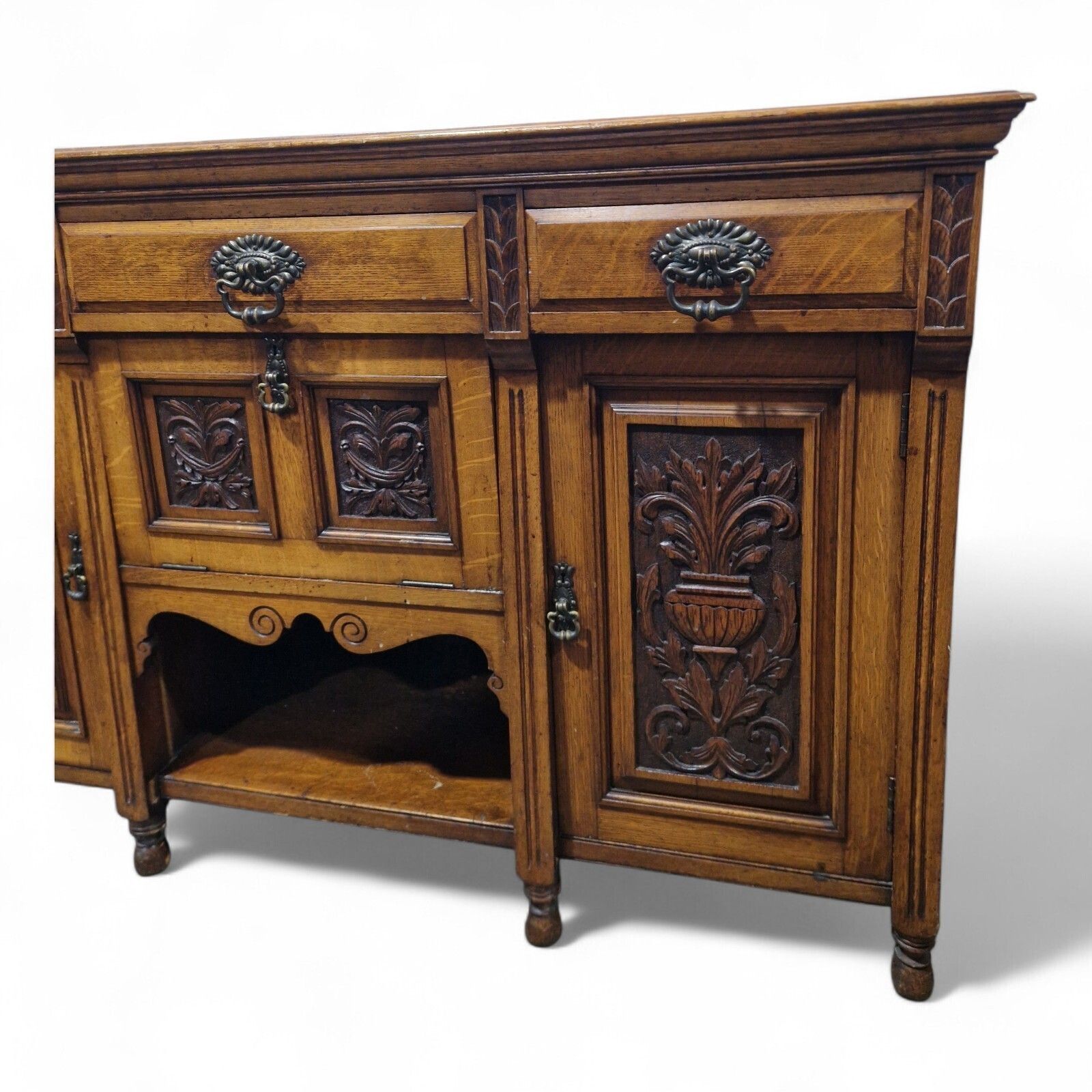 Victorian Oak Sideboard Carved Cabinet 3 Door 3 Drawer Ornate Side Cupboard photo buy
