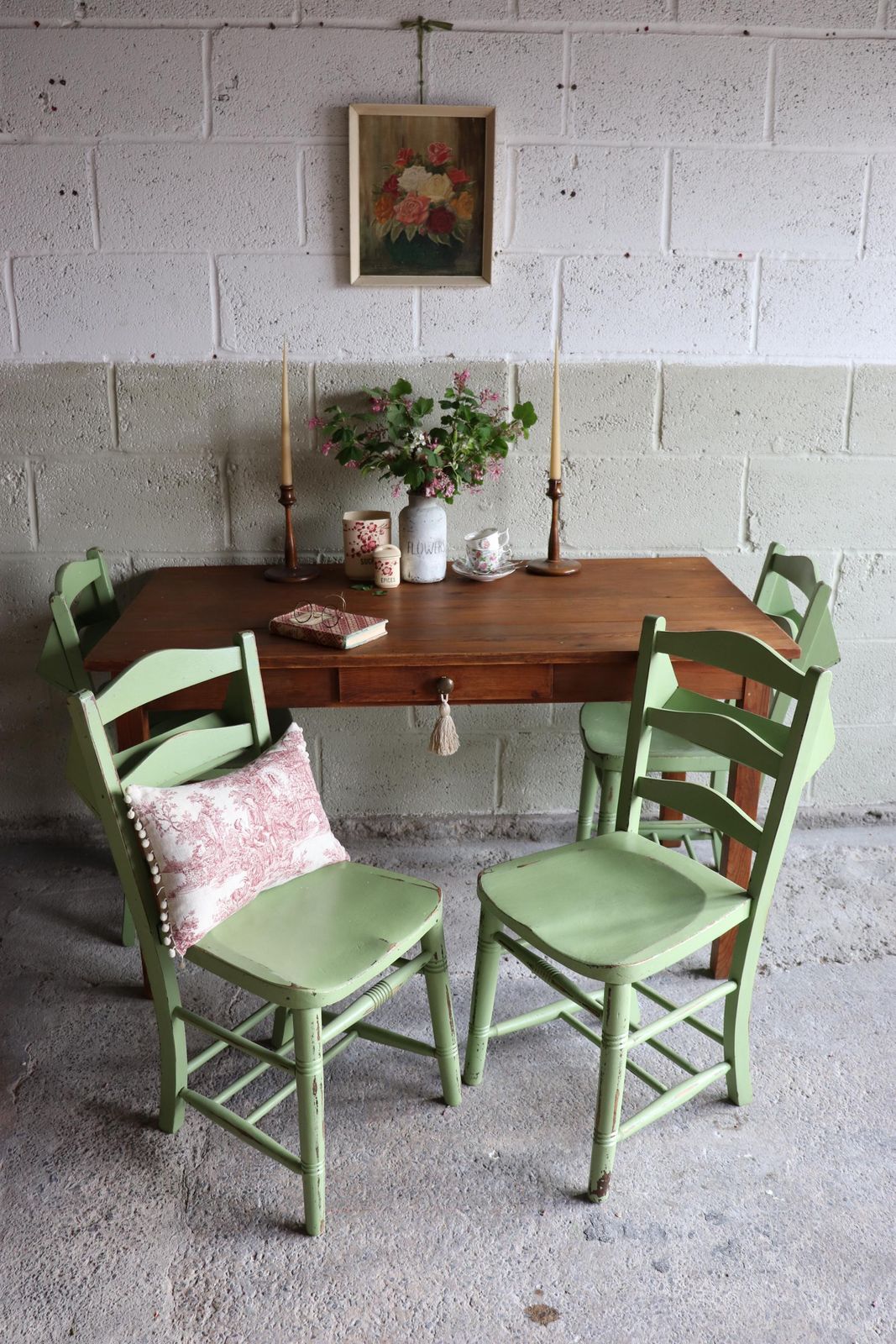 Set Of Four Yeabridge Green Painted English Chapel Chairs With Hymn Book Holders photo furniture