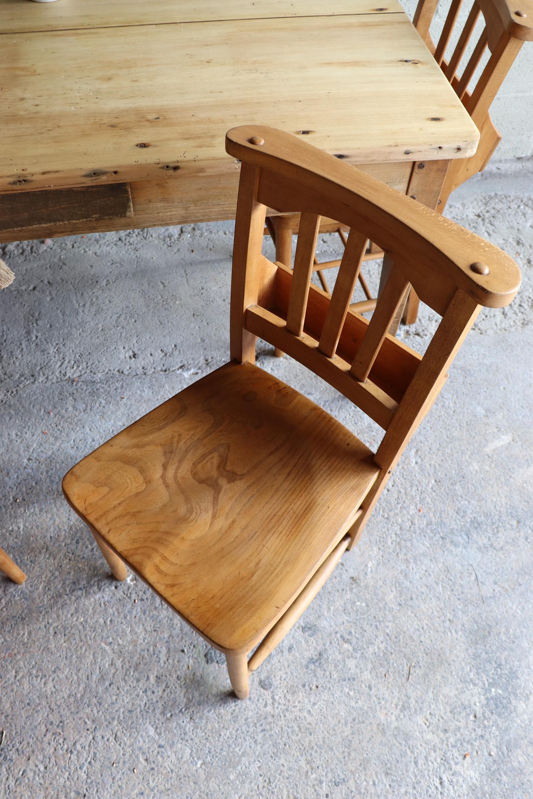 Set Of Four Restored English Chapel Chairs With Hymn Book Holders photo for sale