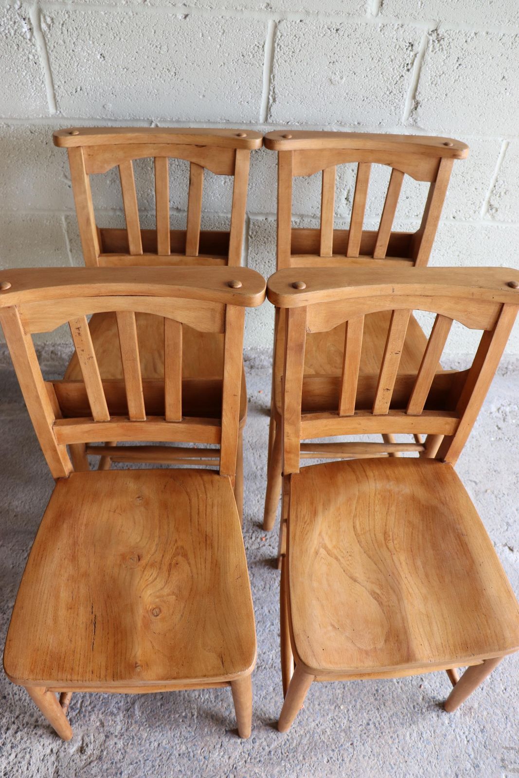 Furniture Set Of Four Restored English Chapel Chairs With Hymn Book Holders photo