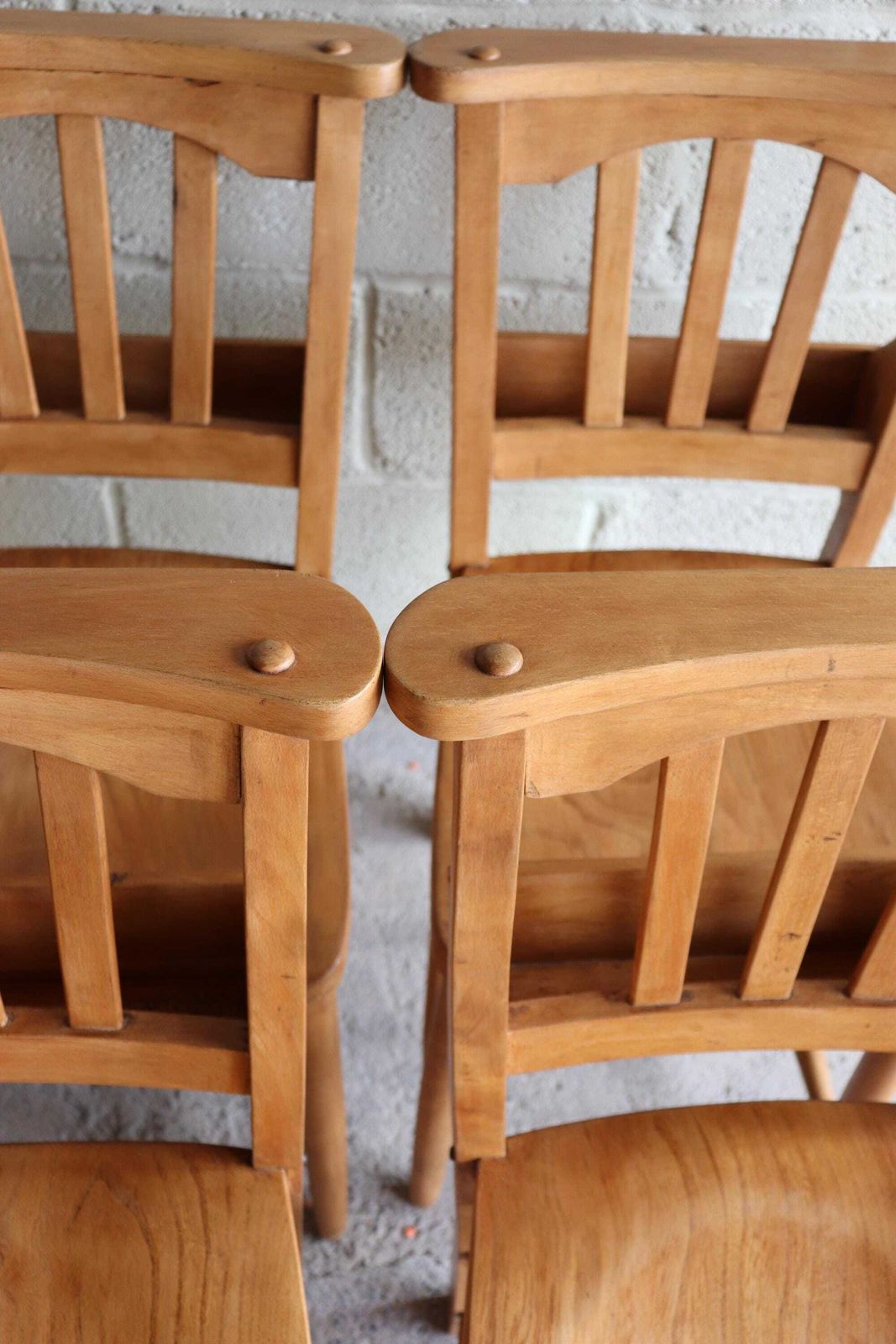 925.0 Set Of Four Restored English Chapel Chairs With Hymn Book Holders photo