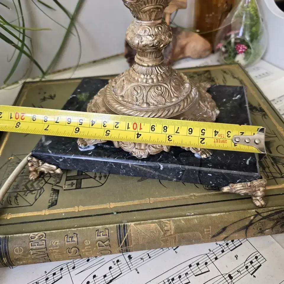 photo for sale Antique French Table Lamp Spelter And Black Marble Base Urn Vase Ornate Gold