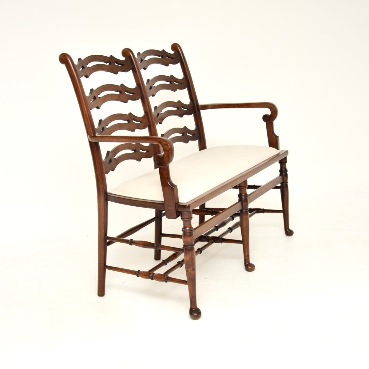 Antique Mahogany Ladderback Settee photo vintage