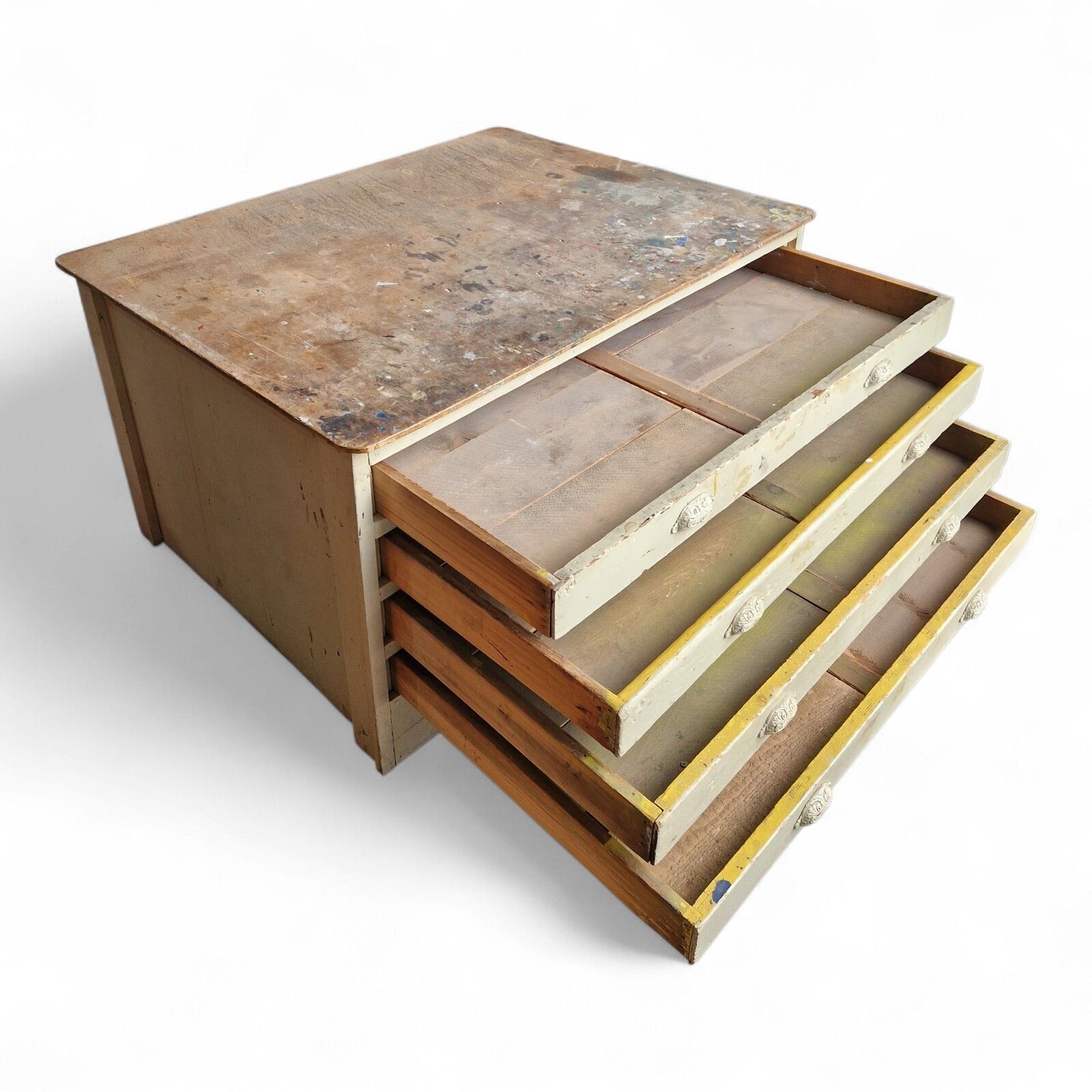 photo buy Antique Plan Chest Of 4 Drawers Artist Studio Paint Splatter Large Vintage