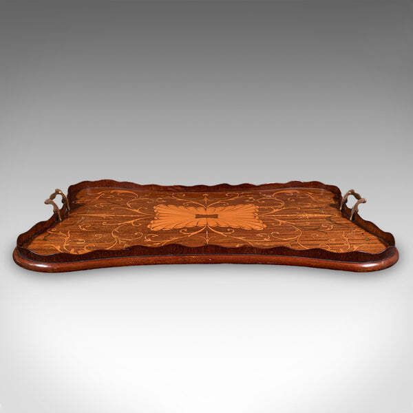 Antique Butler's Serving Tray, English, Afternoon Tea Platter, Inlay, Victorian photo furniture