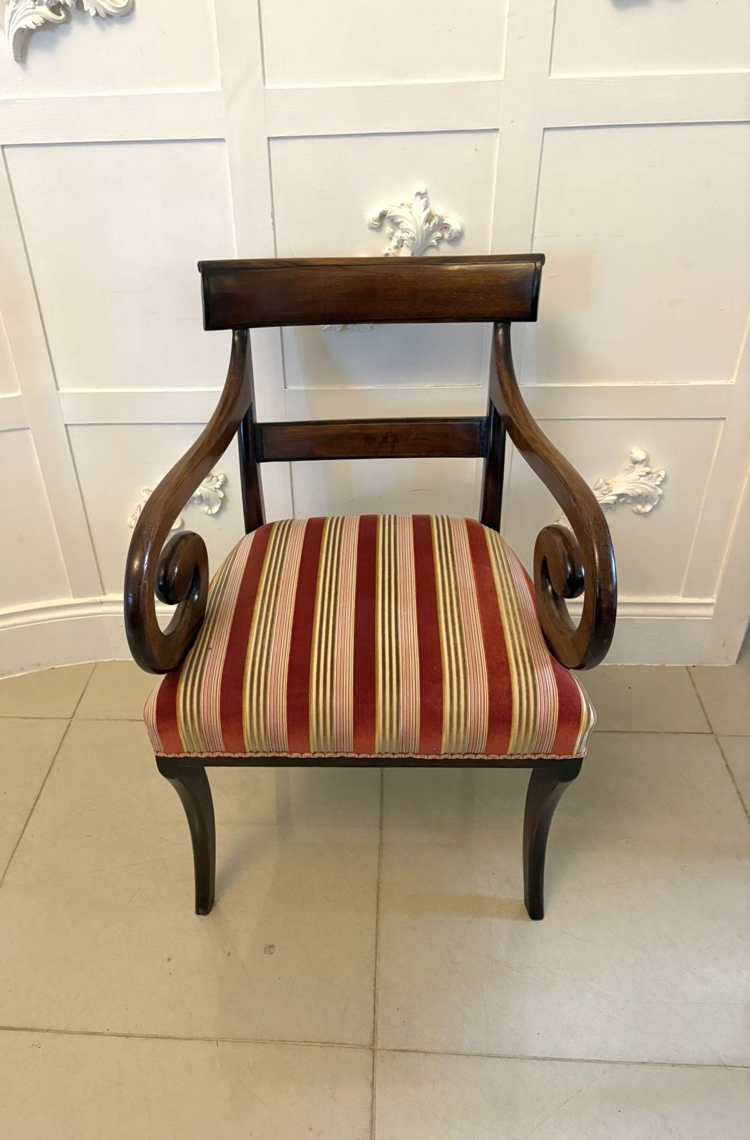 Furniture Antique Mahogany Dining Chairs Set Of Eight Including Two Carvers Scroll Arms photo