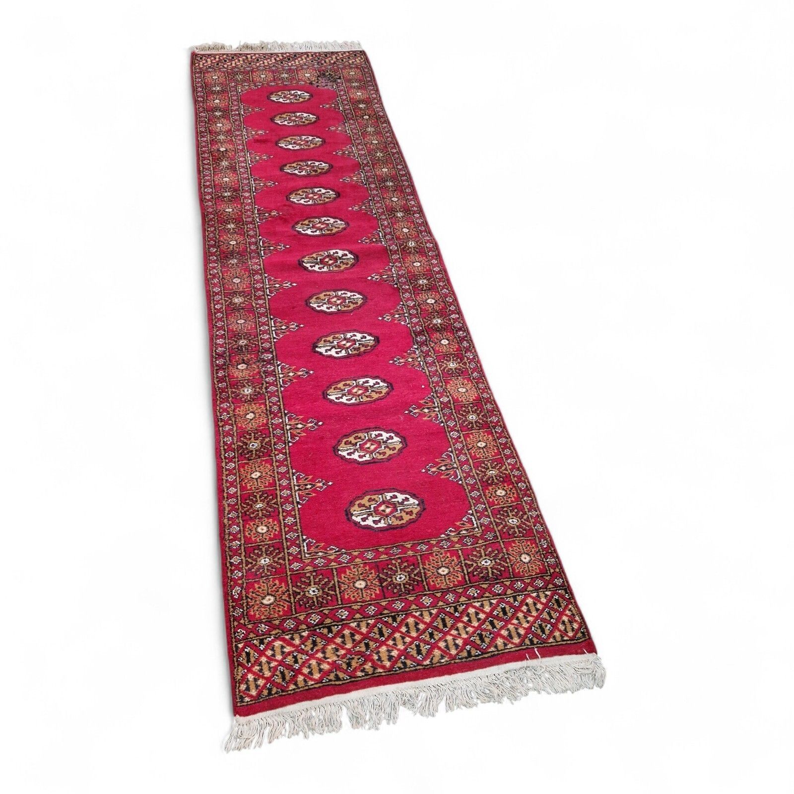 Traditional Long Carpet Runner Red Medallion Pattern Hallway Rug Fringed 251cm
