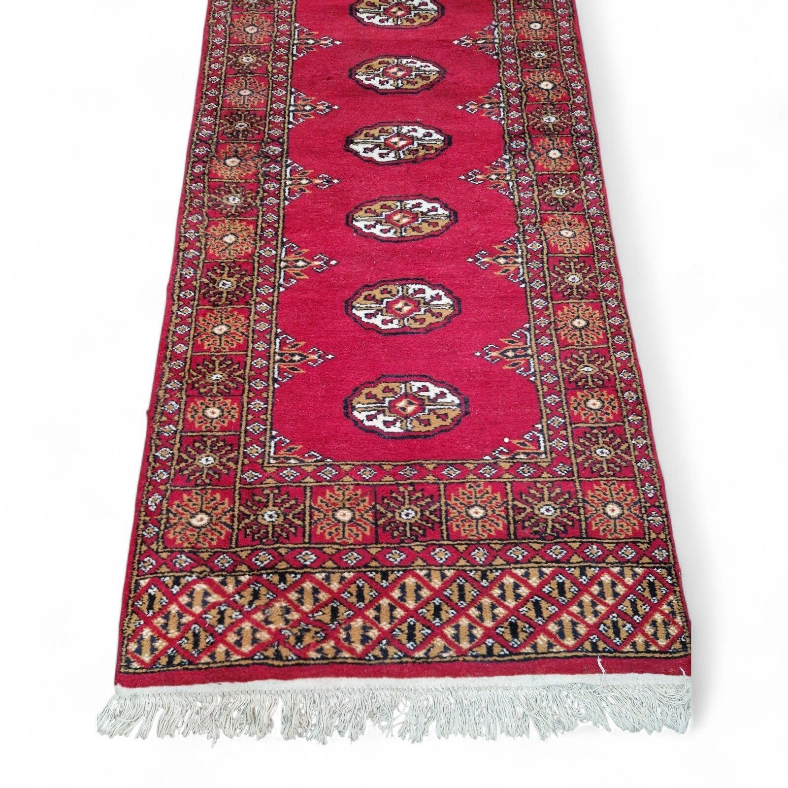 175.0 Traditional Long Carpet Runner Red Medallion Pattern Hallway Rug Fringed 251cm photo