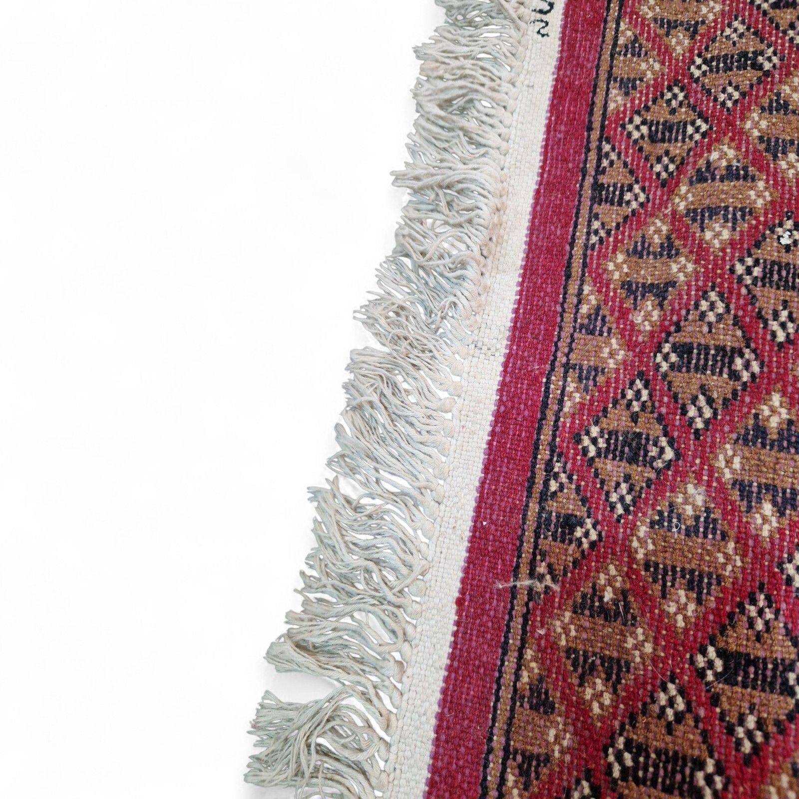 photo vintage Traditional Long Carpet Runner Red Medallion Pattern Hallway Rug Fringed 251cm