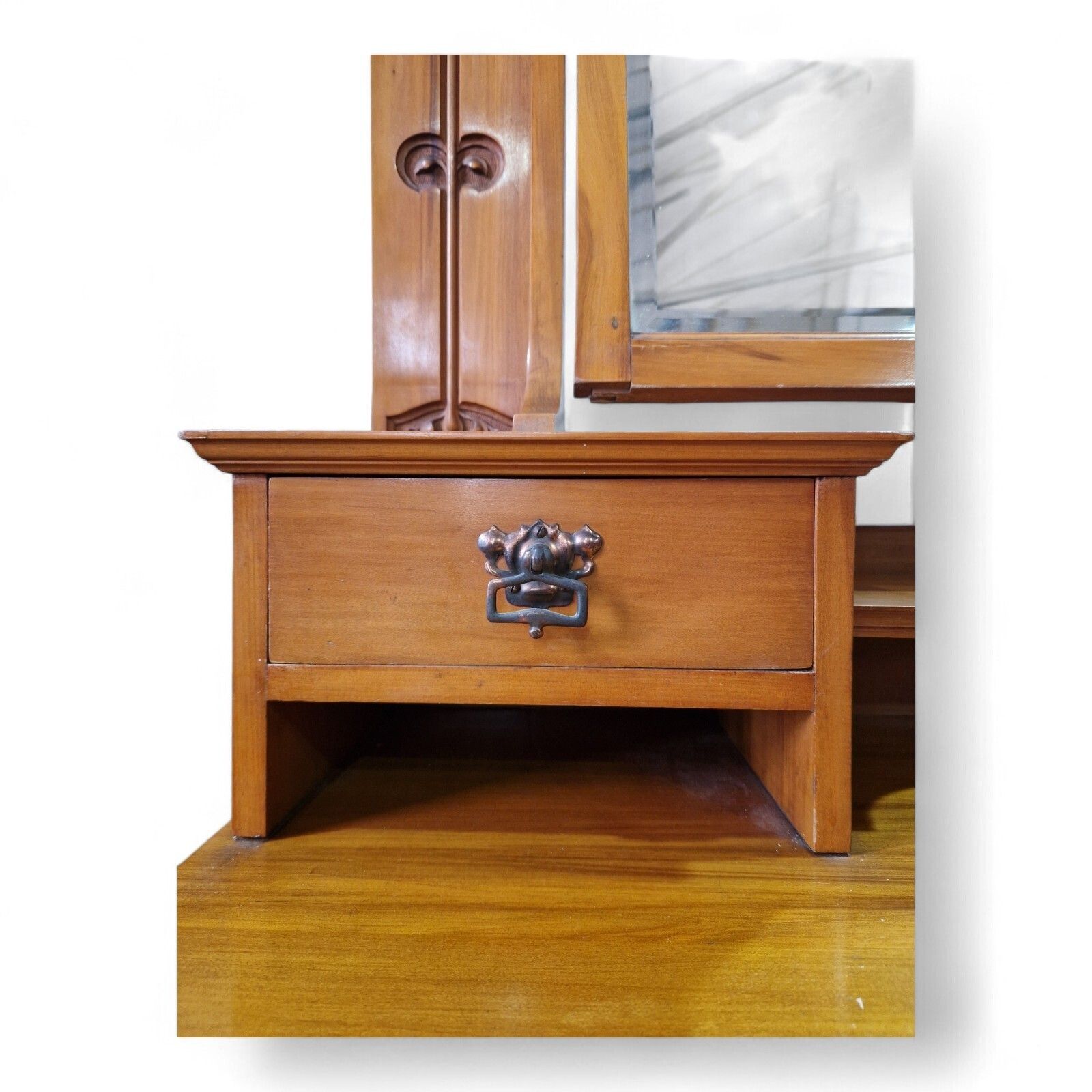 photo furniture Victorian Art Nouveau Satinwood Dressing Chest Mirror Vanity Of 6 Drawers