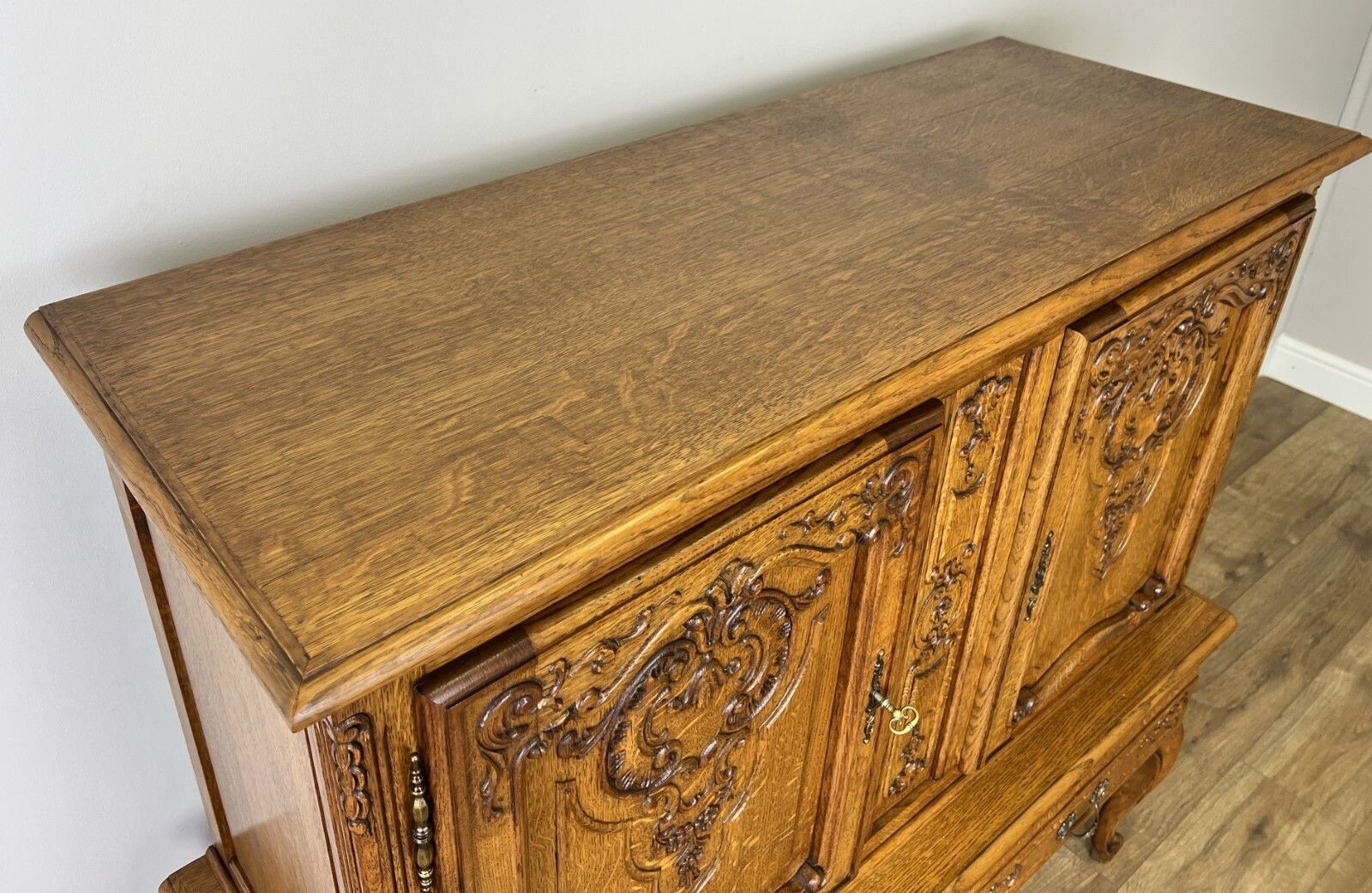 photo for sale Cabinet Vintage French Louis XVI Style Oak Carved Sideboard Display