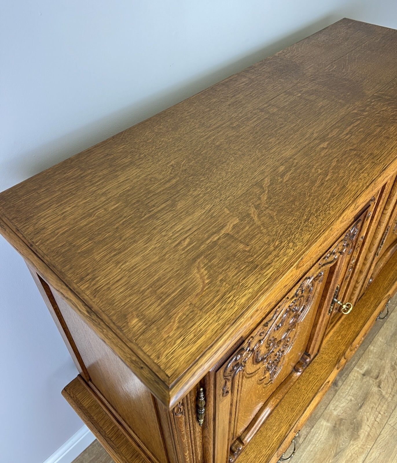 Furniture Cabinet Vintage French Louis XVI Style Oak Carved Sideboard Display photo