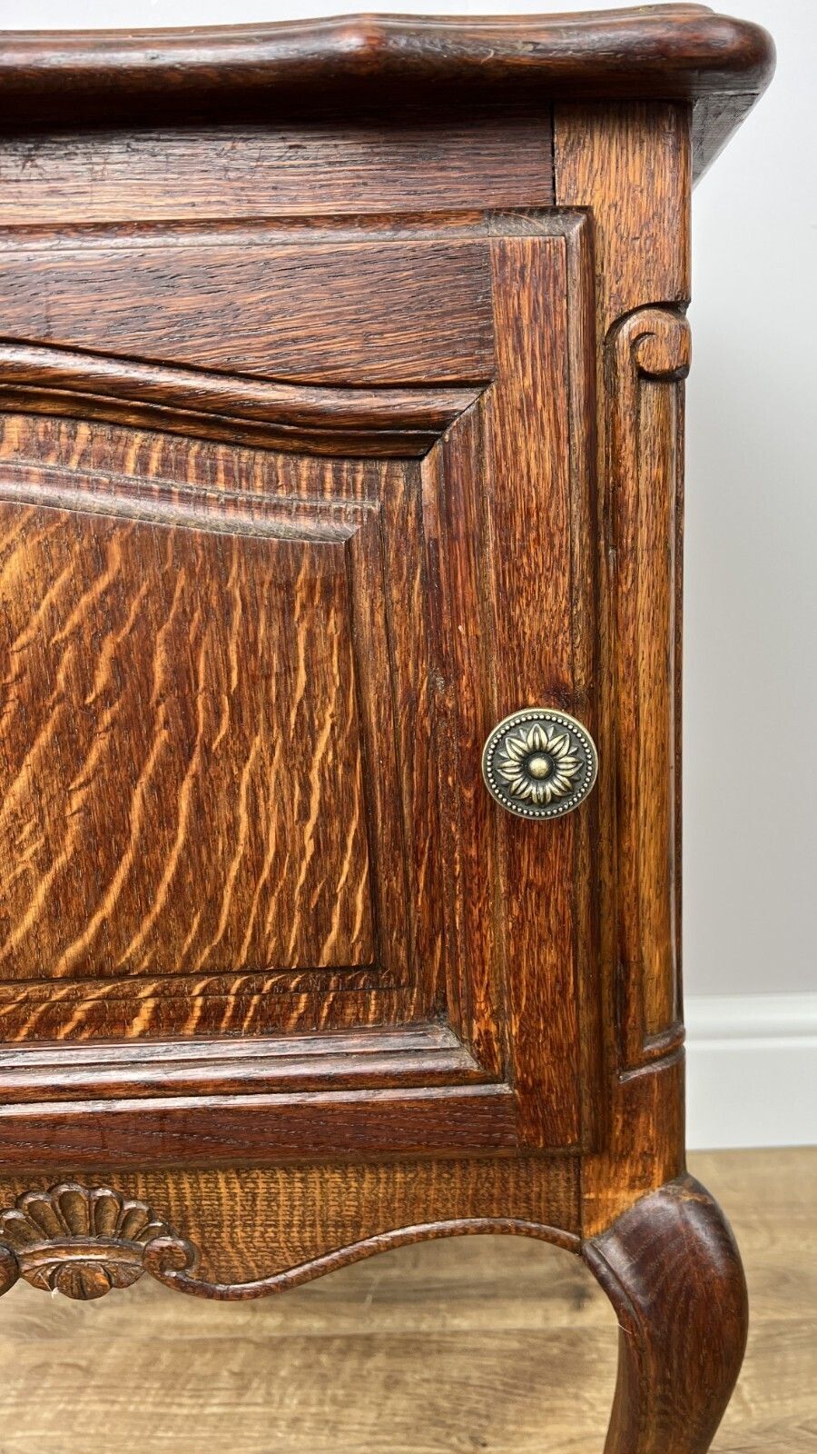 Pair Of Bedside Tables Vintage French Louis Oak Nightstands Cabinets photo buy