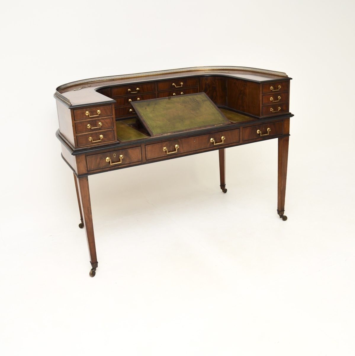 Antique Inlaid Mahogany Leather Top Carlton House Desk photo for sale