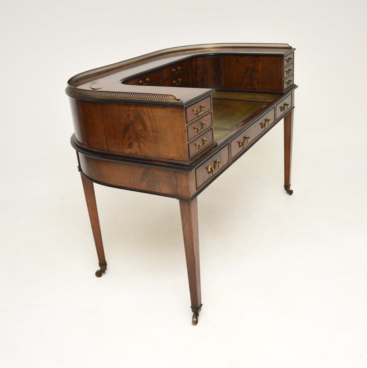 photo for sale Antique Inlaid Mahogany Leather Top Carlton House Desk