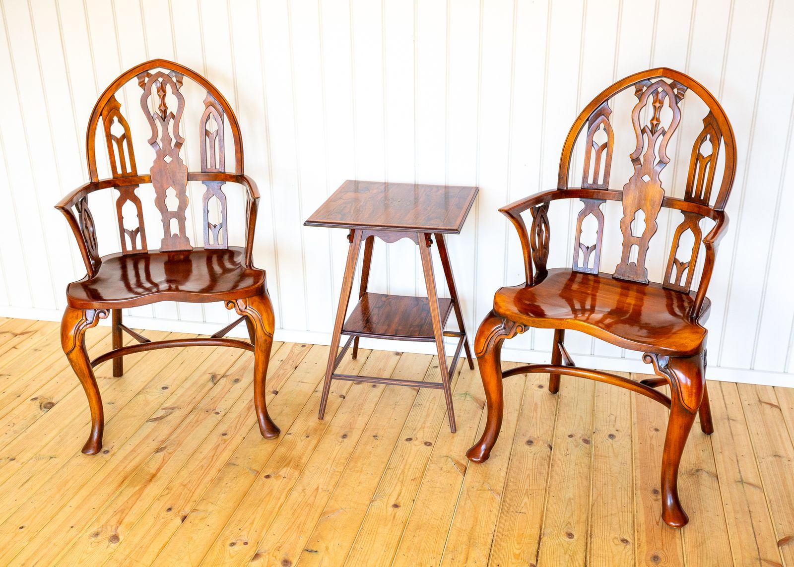 Pair Of Gothic Windsor Armchairs Steeple Back Strawberry Hill Thames Valley Gothi.C Revival Carved Theodore Alexander Fine Country House photo Furniture
