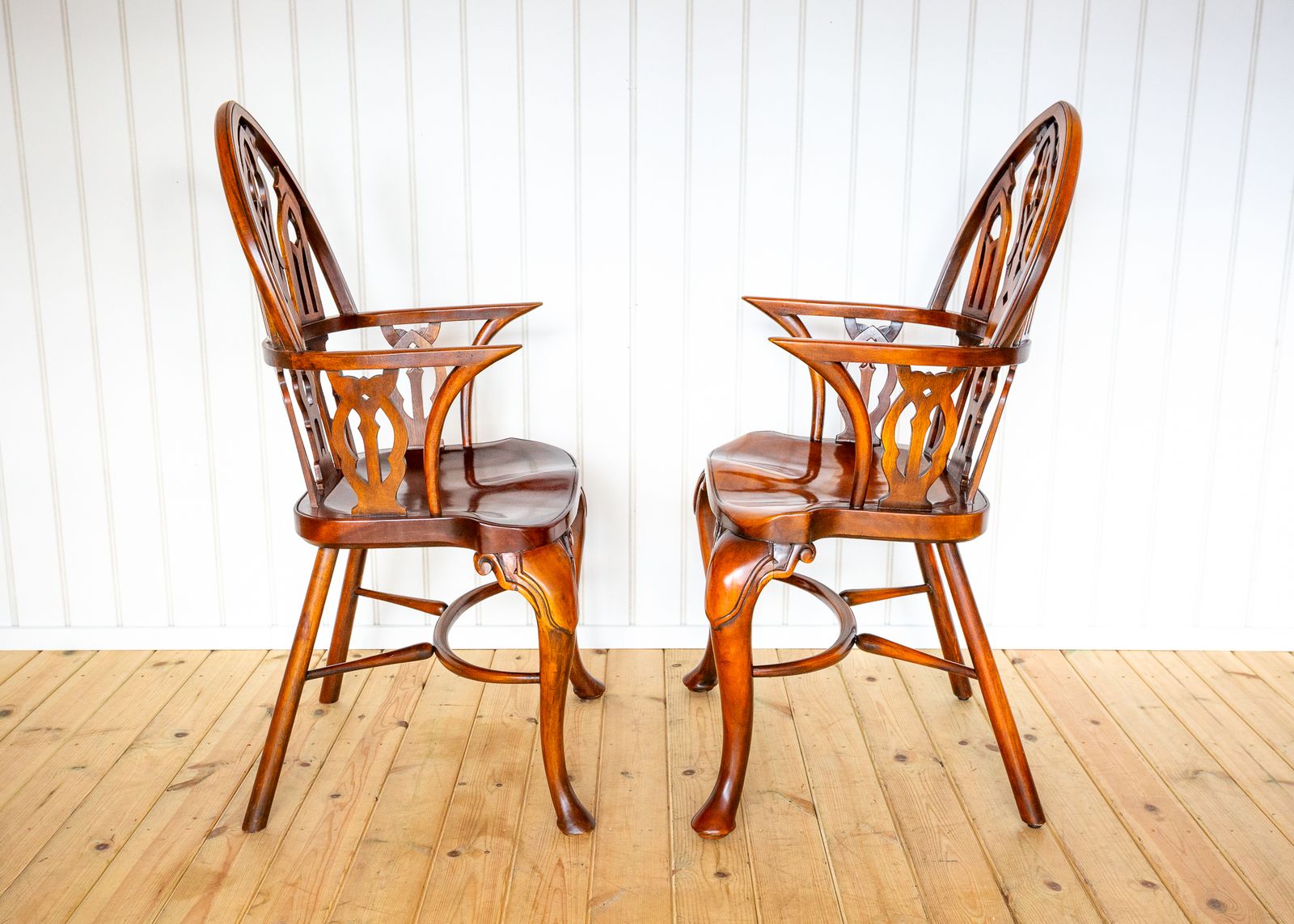 photo for sale Pair Of Gothic Windsor Armchairs Steeple Back Strawberry Hill Thames Valley Gothi.C Revival Carved Theodore Alexander Fine Country House