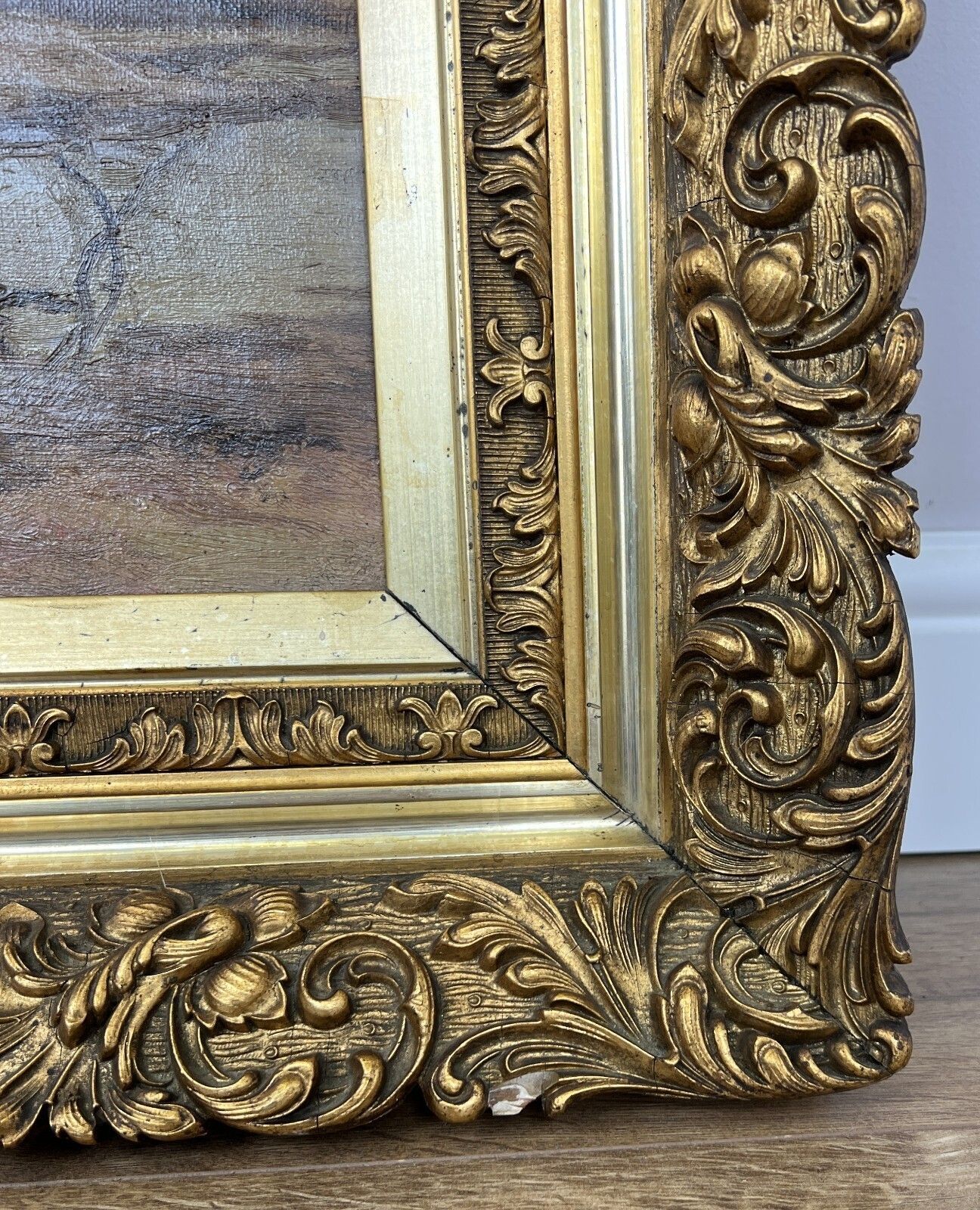 photo furniture Oil Painting Vintage French Signed Coastal Boats Scene Framed Artwork