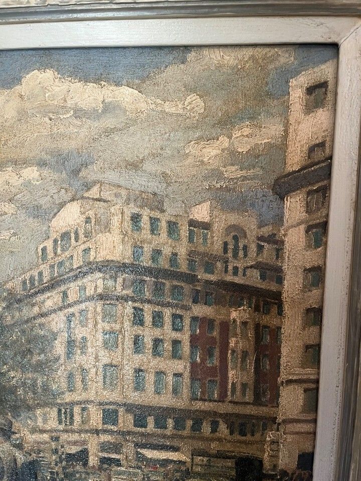 Oil Painting Of Park Lane, London By Leslie Woollaston Dated 1939 Signed/Framed photo buy