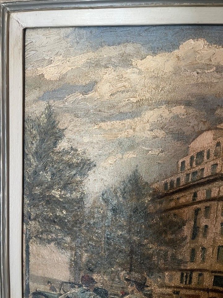 Oil Painting Of Park Lane, London By Leslie Woollaston Dated 1939 Signed/Framed photo vintage