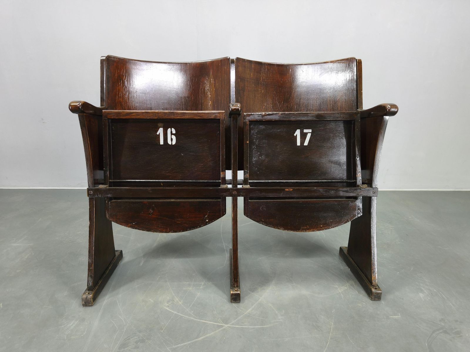1940s Thonet Cinema Double Seat, Beech Wood Theater Bench photo for sale
