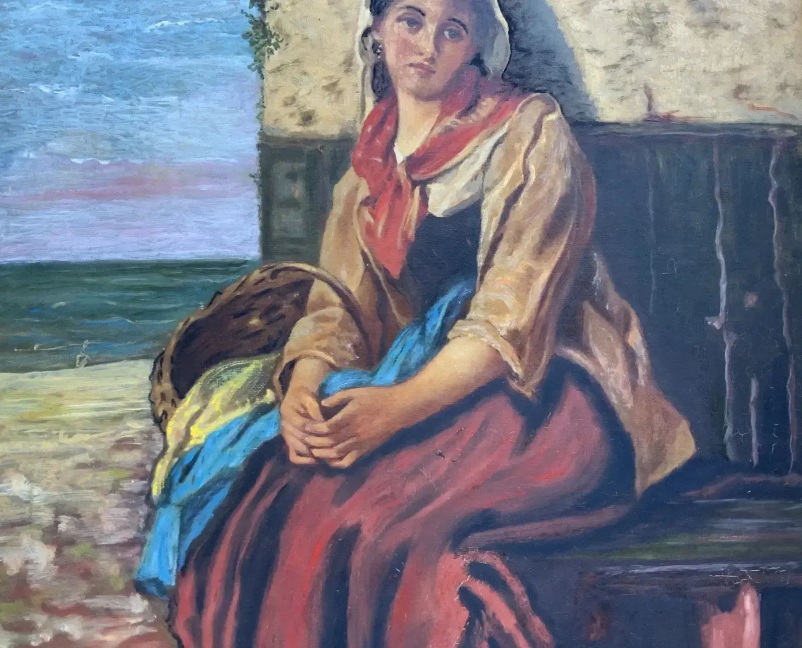Original Antique Portrait Oil Painting Of A Dutch Fisher Girl 19th Century photo 399.0