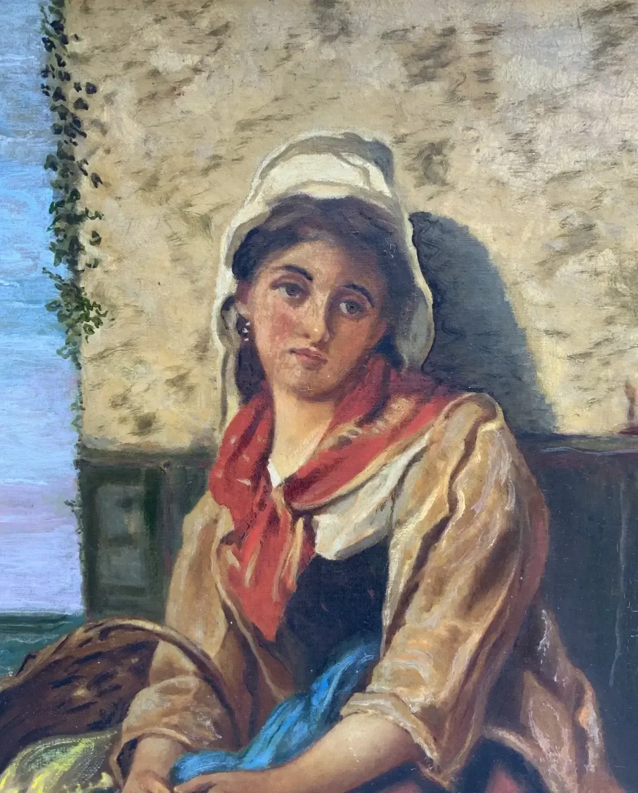 Original Antique Portrait Oil Painting Of A Dutch Fisher Girl 19th Century photo buy