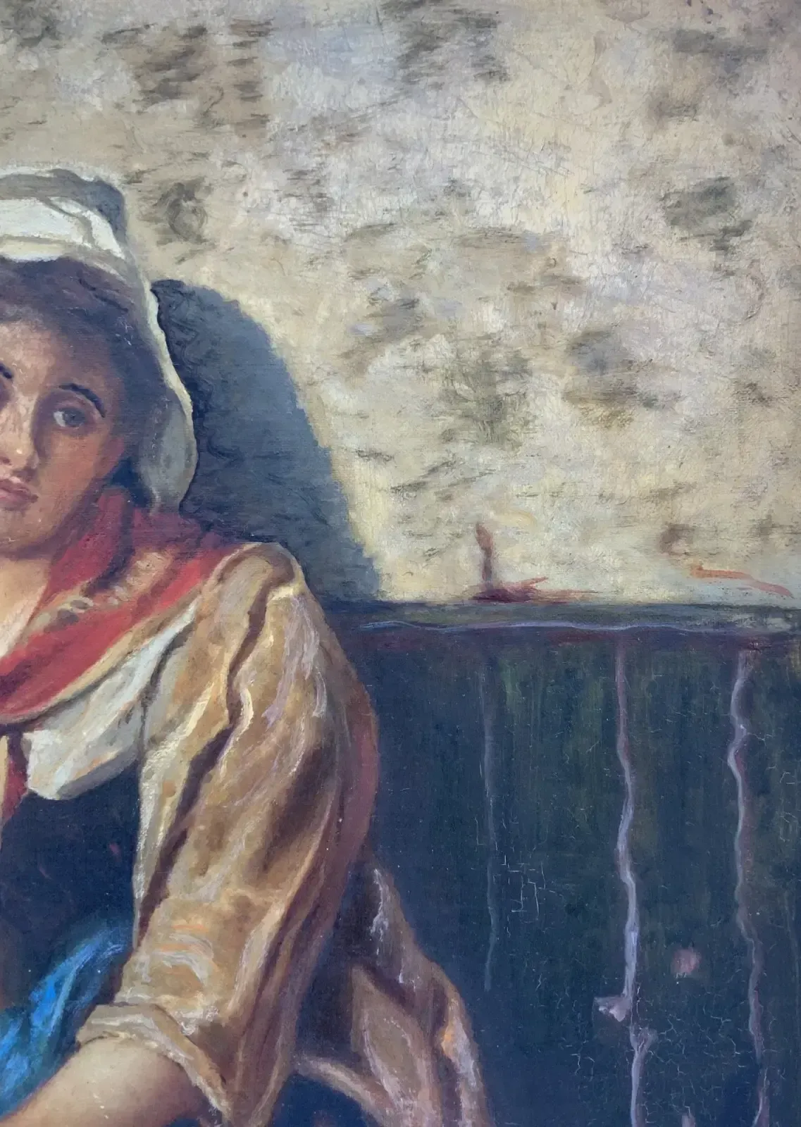 photo furniture Original Antique Portrait Oil Painting Of A Dutch Fisher Girl 19th Century