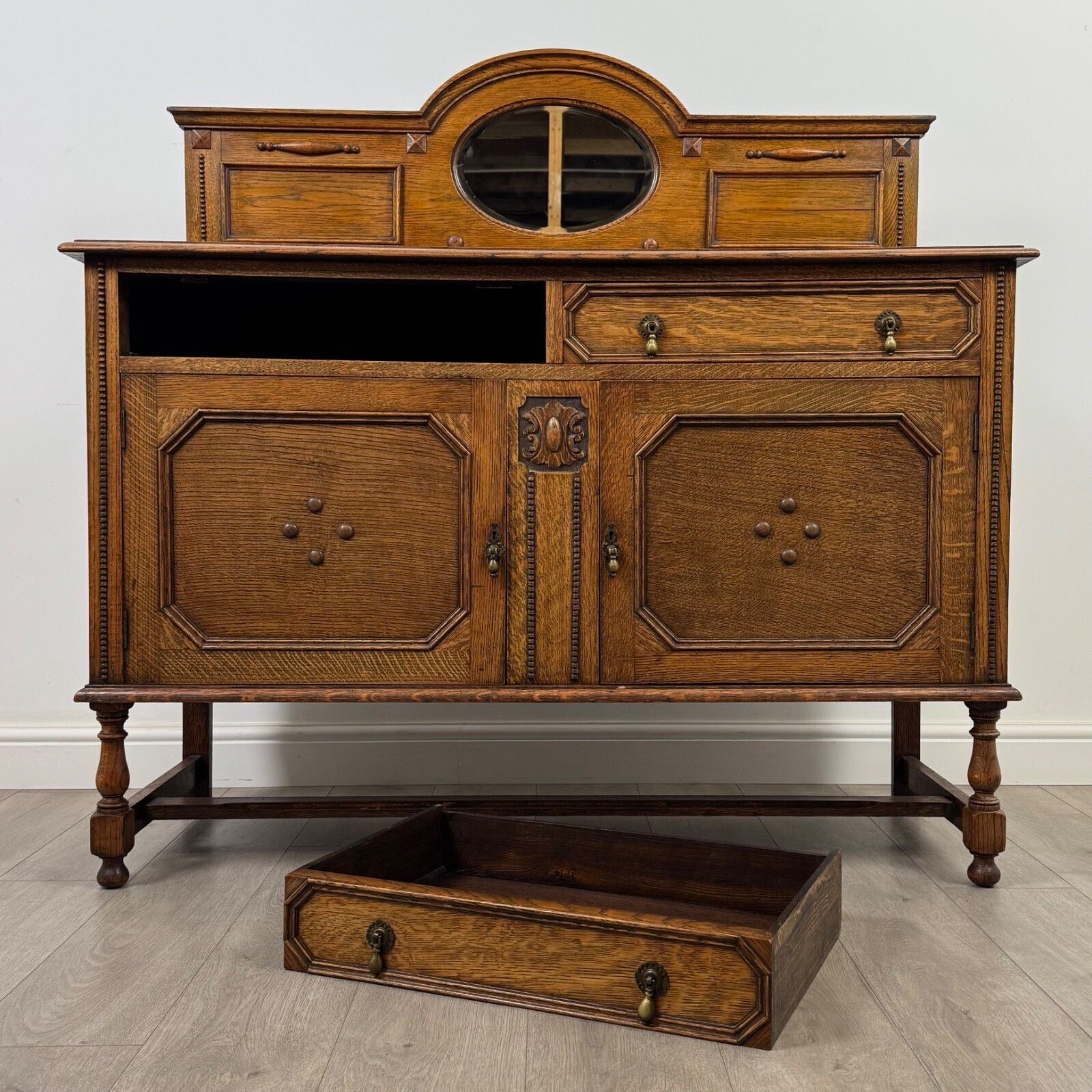 Furniture Antique 20th Century Edwardian Sideboard In Golden Oak ( Af 5436 ) photo