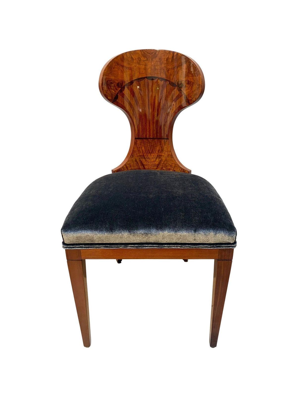 Set Of Four Austrian Biedermeier Chairs, Ash Veneer, Grey Velvet, Circa 1890 photo for sale