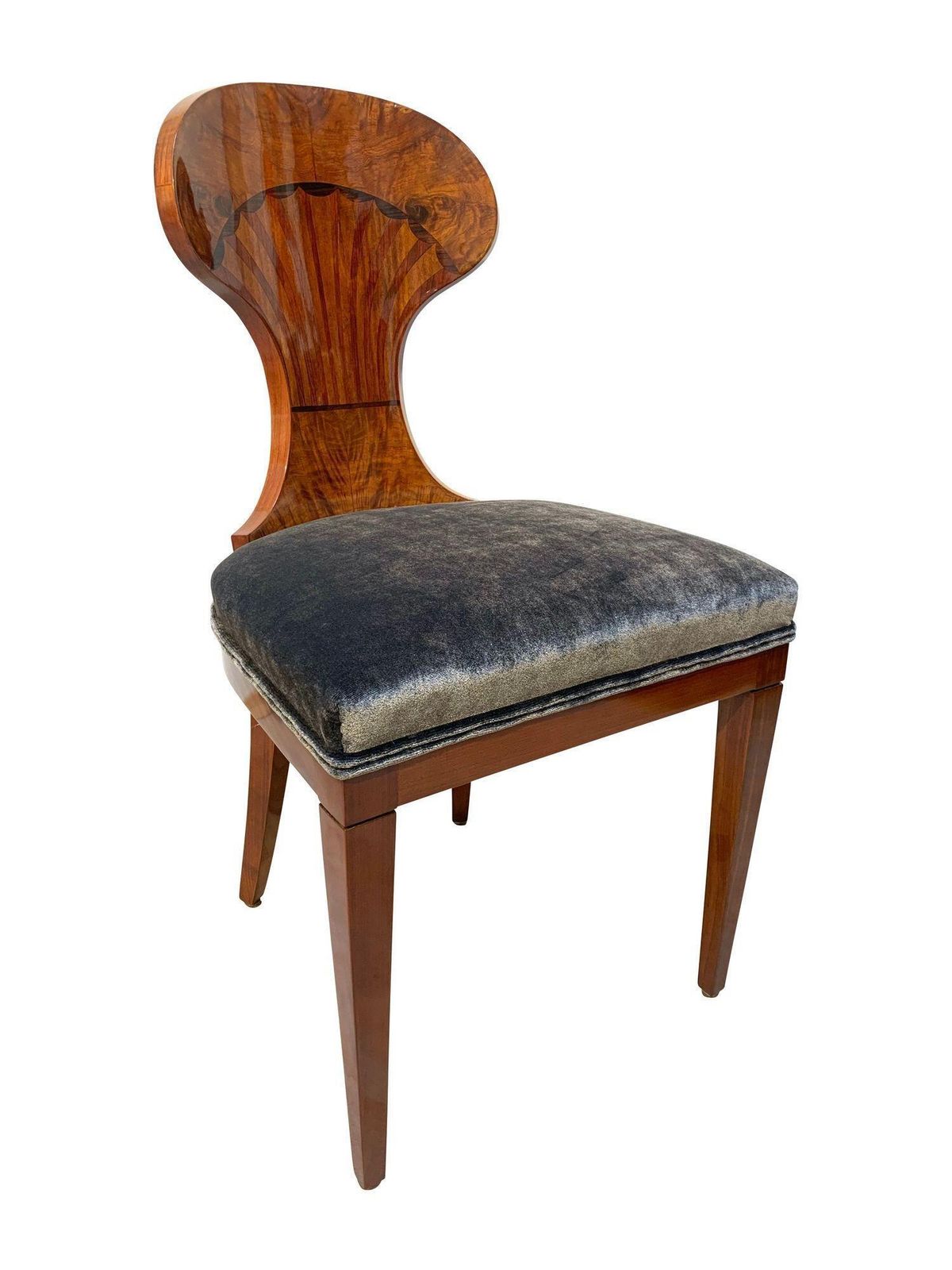 Set Of Four Austrian Biedermeier Chairs, Ash Veneer, Grey Velvet, Circa 1890 photo 6931.0