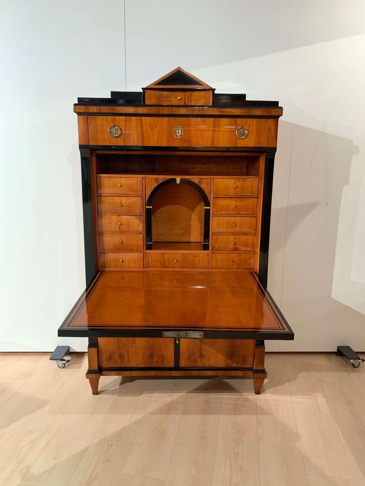 Biedermeier Secretaire, Cherry Veneer, Ebonized, Brass, South Germany Circa 1820 photo Furniture