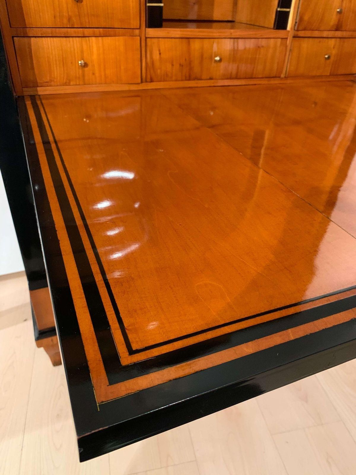 photo furniture Biedermeier Secretaire, Cherry Veneer, Ebonized, Brass, South Germany Circa 1820