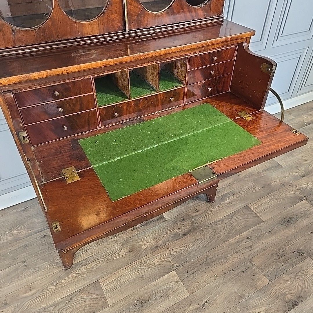 Antique Mahogany Library Bookcase Glazed Cabinet Secretaire Writing Desk Drawers photo Furniture