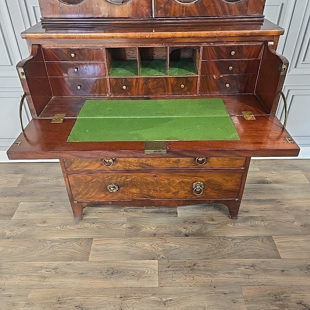 Antique Mahogany Library Bookcase Glazed Cabinet Secretaire Writing Desk Drawers photo 630.0