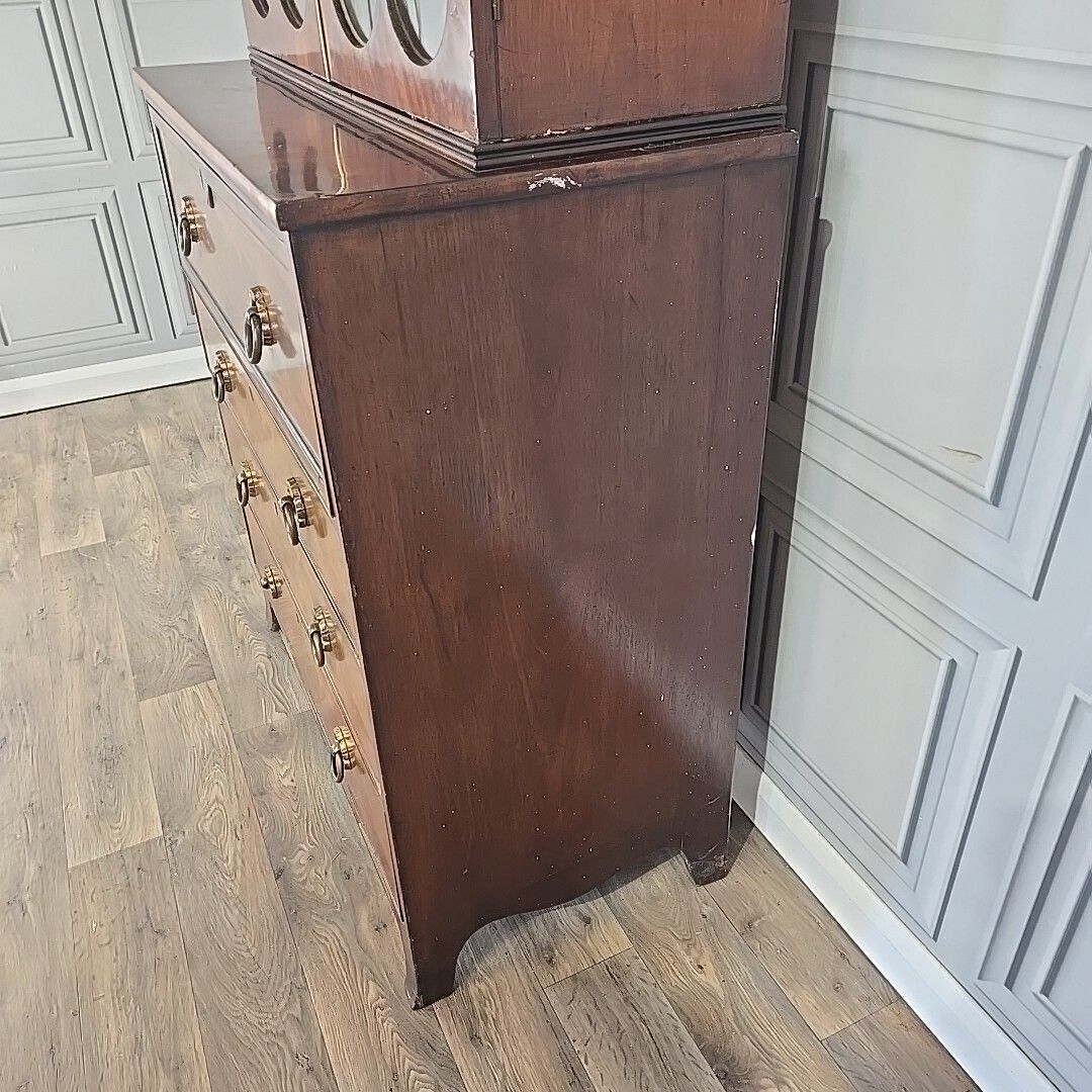 photo vintage Antique Mahogany Library Bookcase Glazed Cabinet Secretaire Writing Desk Drawers