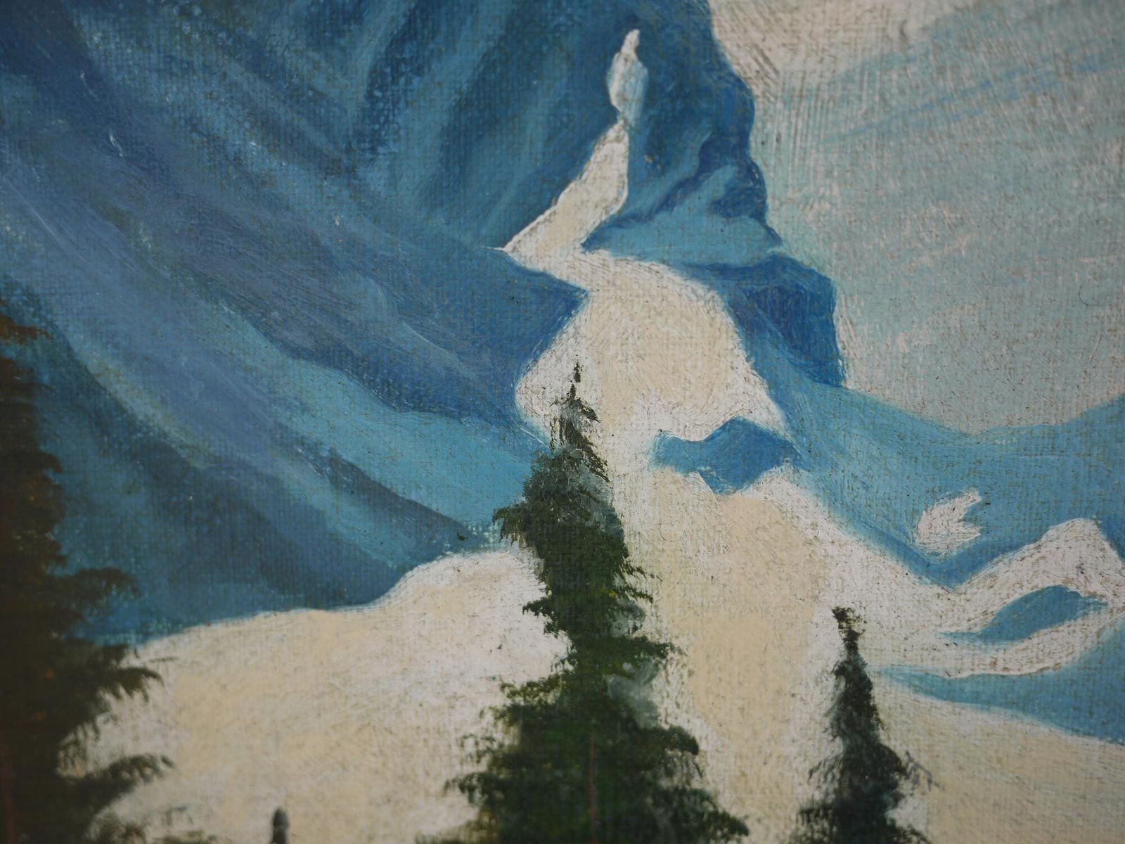 photo for sale Antique Painting "Skiers In Garmisch, Alpspitze"   Early XX Century