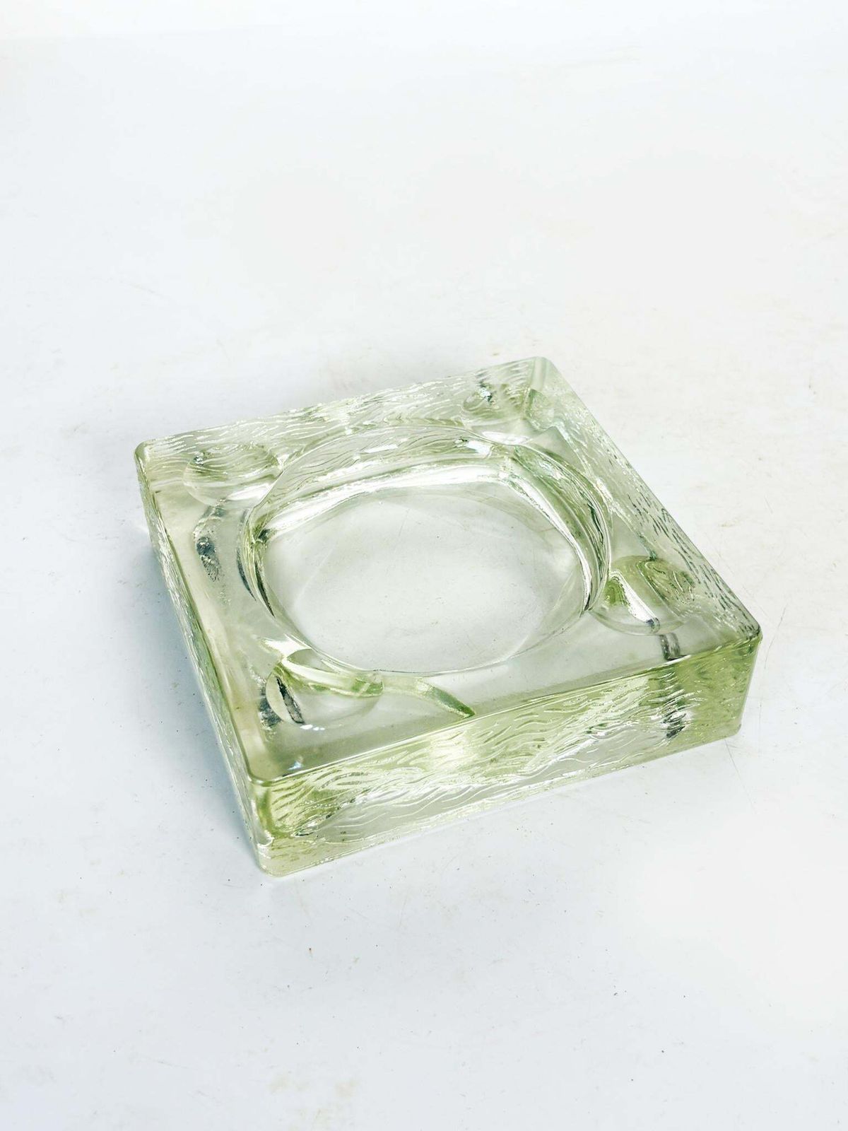 Square Glass Ashtray, Art Deco Style, Saint Gobain Glass, France, 1940 photo vintage