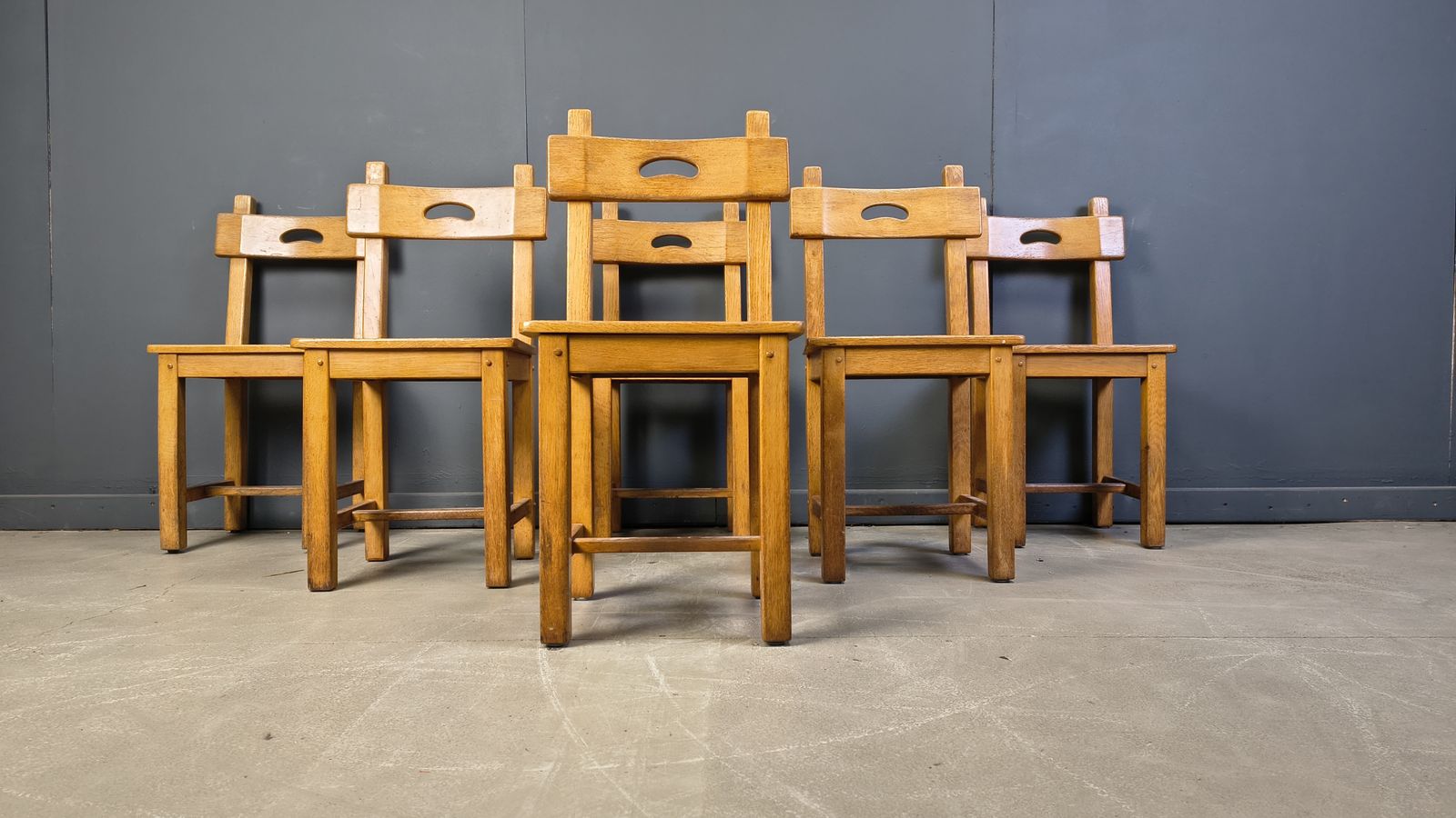 photo for sale Vintage Oak Brutalist Chairs, 1960s   Set Of 6