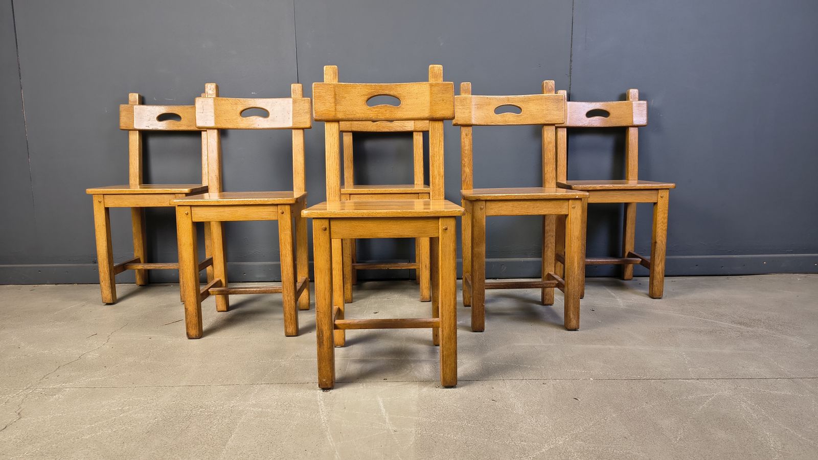 Furniture Vintage Oak Brutalist Chairs, 1960s   Set Of 6 photo