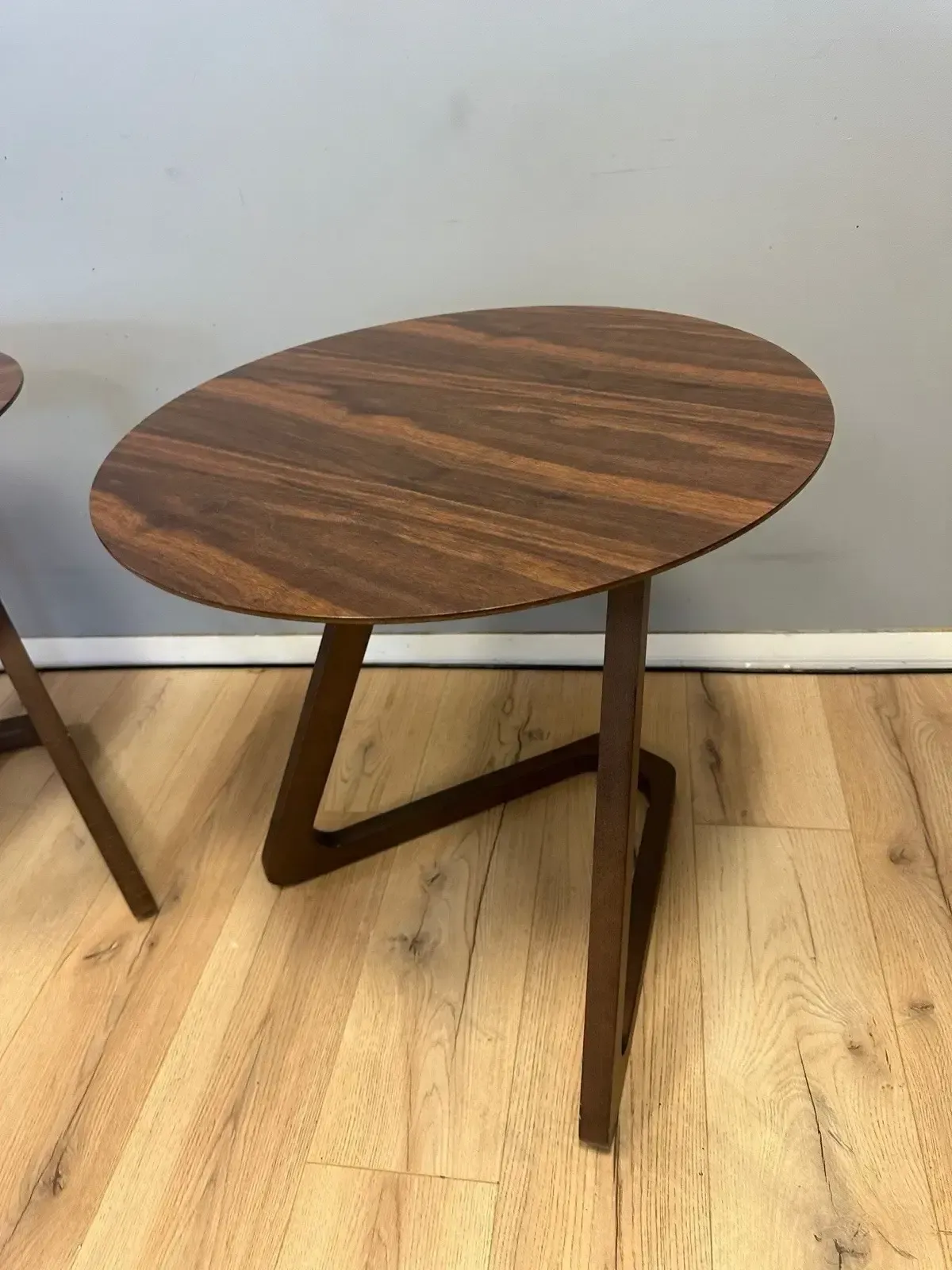 Pair Of Mid Century Modern Coffee Sidetable Walnut Effect Oval Retro Designer #1 photo furniture