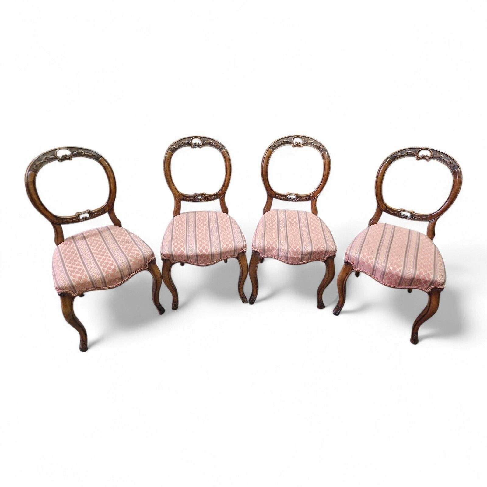 Victorian Walnut Balloon Back Chairs Set 4 Cabriole Legs Antique Carved Seating photo for sale