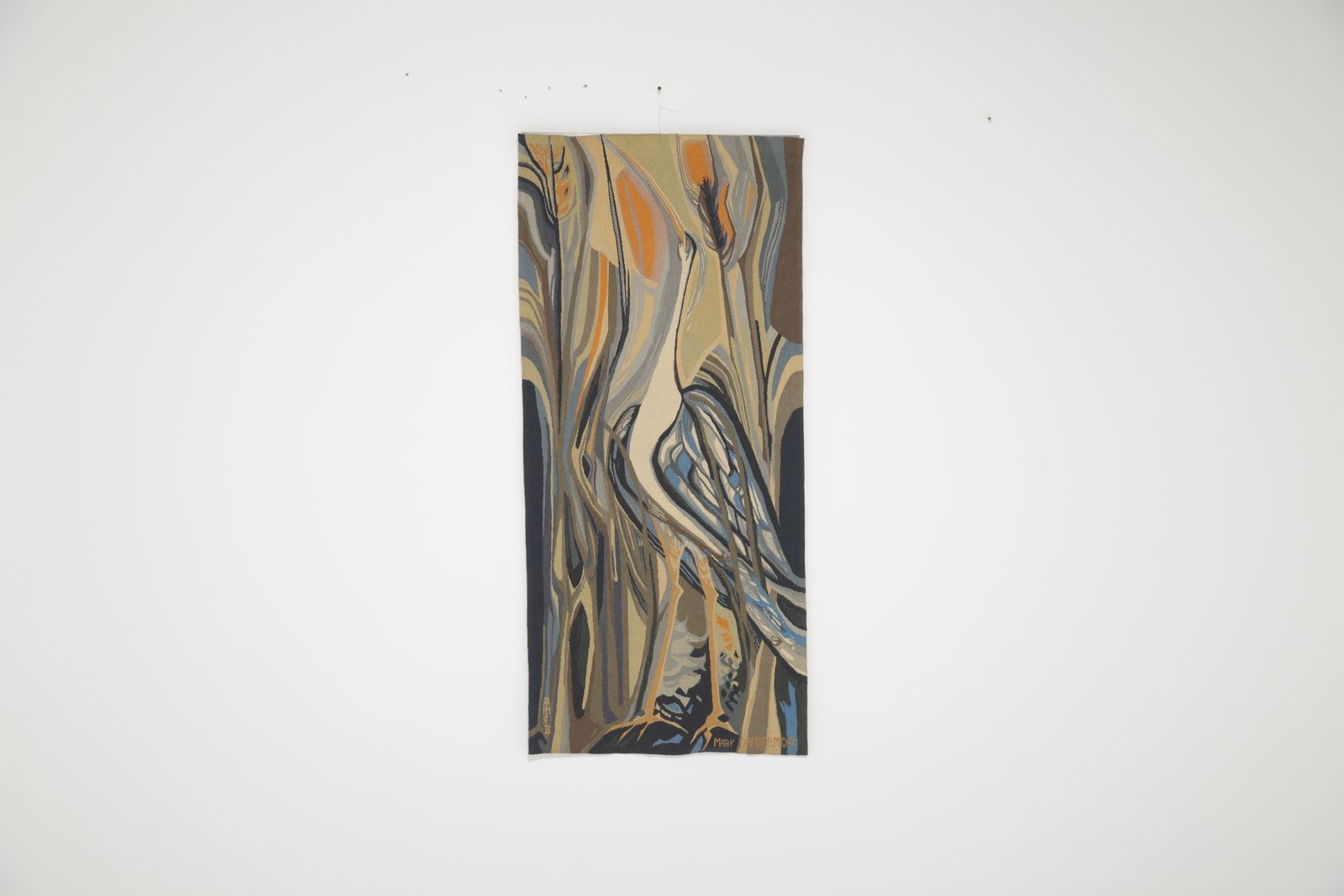 Belgian Mid Century Hand Woven Tapestry 'Le  Heron' By Mary Dambiermont, Signed.
