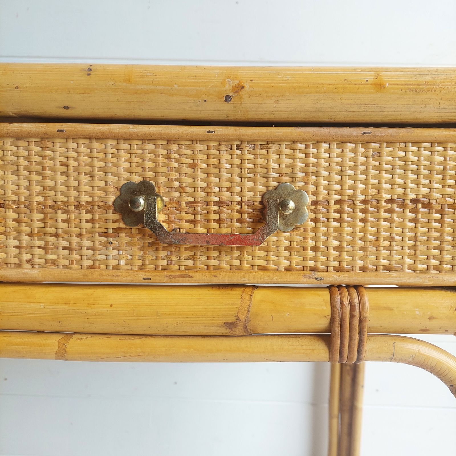 315.0 Mid Century Bamboo & Rattan Dressing Table Vintage Angraves Desk Console Table 70s photo