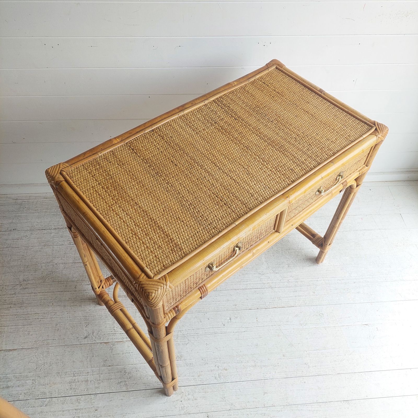 photo buy Mid Century Bamboo & Rattan Dressing Table Vintage Angraves Desk Console Table 70s