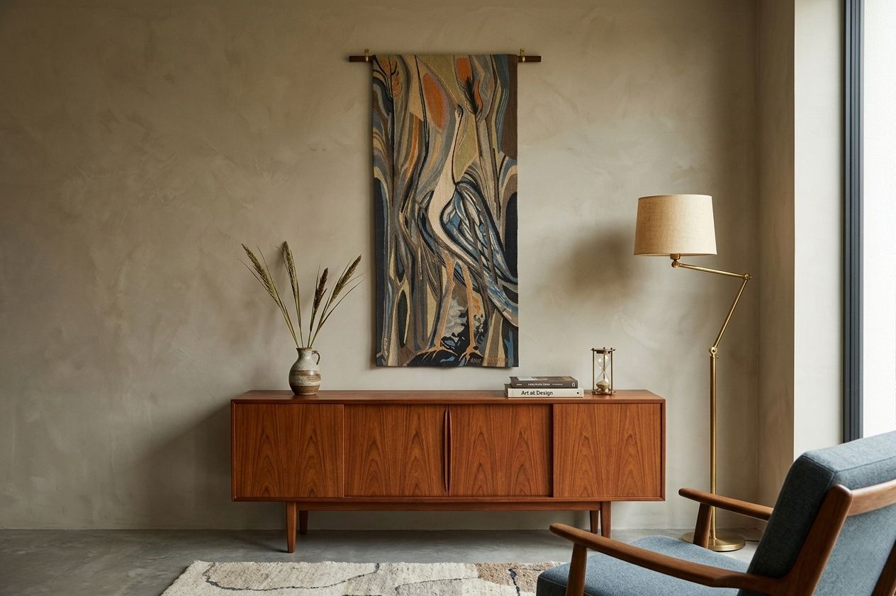 Art Belgian Mid Century Hand Woven Tapestry 'Le  Heron' By Mary Dambiermont, Signed. photo