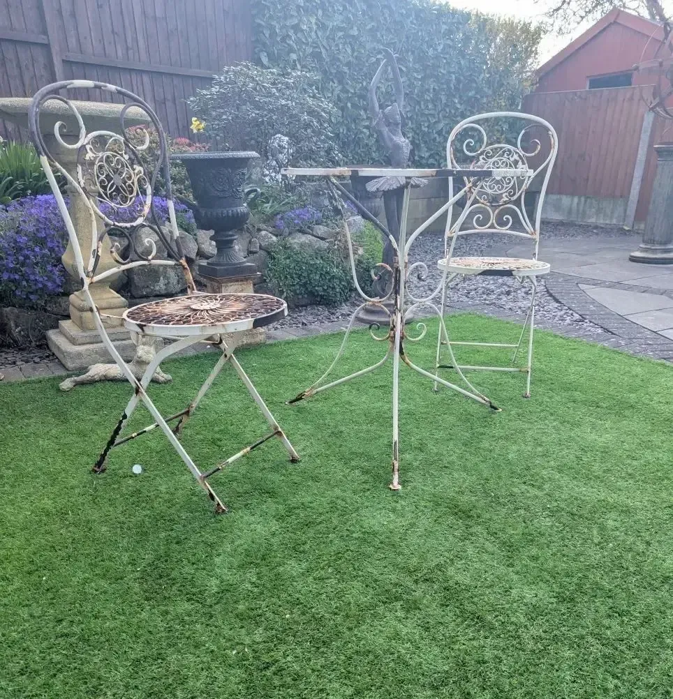 French Style Metal Patio Set Scrolling Pierced Detail   Delivery Available 0300. photo for sale
